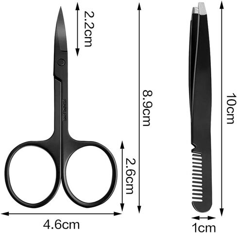 مقص الحواجب مع مشط وملقط، متعدد الأغراض من الفولاذ المقاوم للصدأ، مقص رموش صغير منحني، مشط ملقط للنساء، رموش الحواجب، تجميل الوجه (أسود) in Kuwait