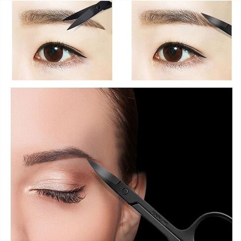 مقص الحواجب مع مشط وملقط، متعدد الأغراض من الفولاذ المقاوم للصدأ، مقص رموش صغير منحني، مشط ملقط للنساء، رموش الحواجب، تجميل الوجه (أسود) in Kuwait