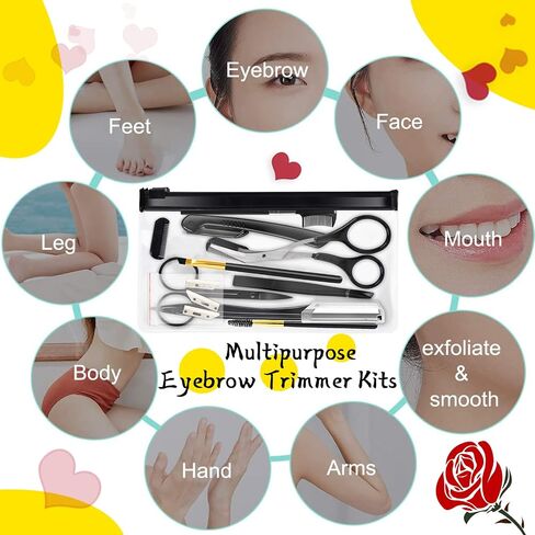 12 in 1 Eyebrow Trimmer Kit Multipurpose Exfoliating Dermaplaning Tool， Eyebrow Scissors, Eyebrow Brush, Tweezers, Eyebrow Razor, Eyebrow Trim Tool Set Hair Removal Accessories for Men Women in Kuwait
