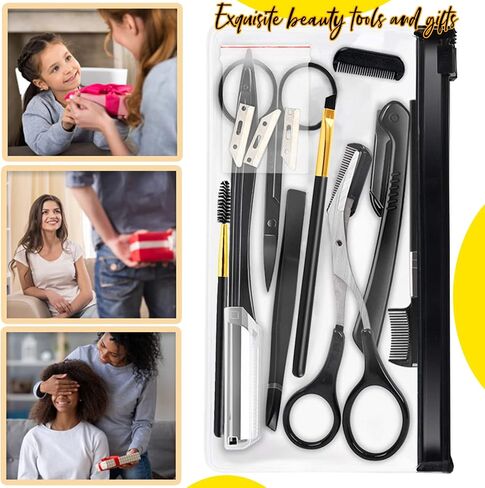 12 in 1 Eyebrow Trimmer Kit Multipurpose Exfoliating Dermaplaning Tool， Eyebrow Scissors, Eyebrow Brush, Tweezers, Eyebrow Razor, Eyebrow Trim Tool Set Hair Removal Accessories for Men Women in Kuwait