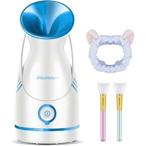 Facial Steamer,Amconsure Face Steamer for Home Facial Deep Cleaning, Nano Ionic Facial Steamers Warm Mist Humidifier Atomizer for Face Sauna Spa Sinuses Moisturizing, Unclogs Pores(Blue)