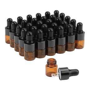 30Pcs Amber Glass Dropper Bottles Mini Empty Sample Vials Essential Oil Dropping Bottles Perfume Jars Cosmetic Container with Glass Eye Dropper and Black Caps (1ml)