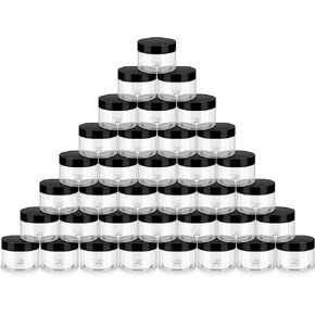 Loretoy Household 4oz Plastic Jars with Lids, 36 Pack BPA Free, Reusable, Refillable Transparent Cosmetic Containers for Bath Salts, Cosmetics, Powders, Beauty Product and Small Accessories