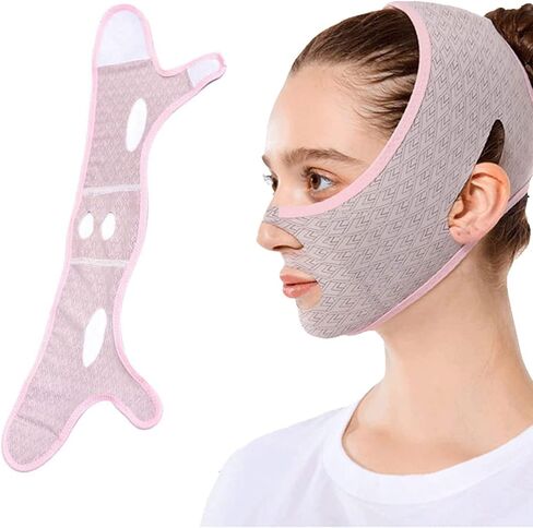 قناع النوم لنحت الوجه من Huien Beauty، 2023 أقنعة الوجه الجديدة على شكل حرف V، أقنعة الوجه على شكل حرف V قابلة لإعادة الاستخدام، قناع على شكل حرف V للوجه وخط الذقن، مشكل الوجه (ب) in Kuwait