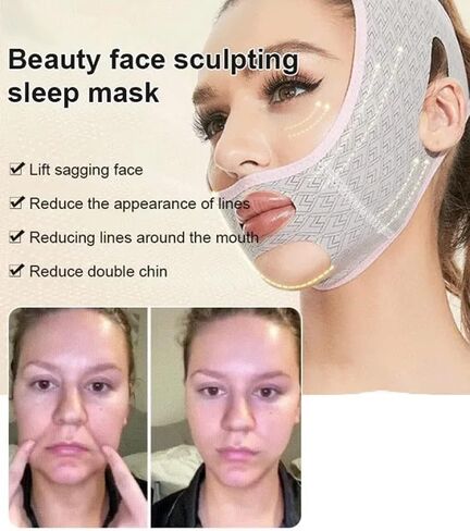 قناع النوم لنحت الوجه من Huien Beauty، 2023 أقنعة الوجه الجديدة على شكل حرف V، أقنعة الوجه على شكل حرف V قابلة لإعادة الاستخدام، قناع على شكل حرف V للوجه وخط الذقن، مشكل الوجه (ب) in Kuwait