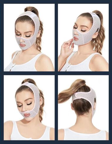 قناع النوم لنحت الوجه من Huien Beauty، 2023 أقنعة الوجه الجديدة على شكل حرف V، أقنعة الوجه على شكل حرف V قابلة لإعادة الاستخدام، قناع على شكل حرف V للوجه وخط الذقن، مشكل الوجه (ب) in Kuwait