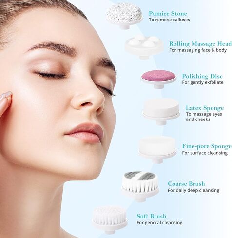 فرشاة تنظيف الوجه الكهربائية 7 في 1 - فرشاة فابوداي لتدوير بشرة الوجه للتنظيف العميق والتقشير اللطيف وإزالة الرؤوس السوداء والتدليك، فرشاة تنظيف الوجه التي تعمل بالبطارية in Kuwait