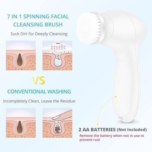 فرشاة تنظيف الوجه الكهربائية 7 في 1 - فرشاة فابوداي لتدوير بشرة الوجه للتنظيف العميق والتقشير اللطيف وإزالة الرؤوس السوداء والتدليك، فرشاة تنظيف الوجه التي تعمل بالبطارية in Kuwait