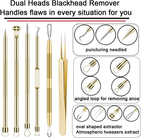 5pcs Blackhead Remover Tweezers Pimple Popper Tool Kit, Precision Acne Needle Comedone Blackhead Tweezers Extractor Removal Whitehead Popping Zit for Nose Face Skin Blemish Extractor Tool - Glossy in Saudi Arabia