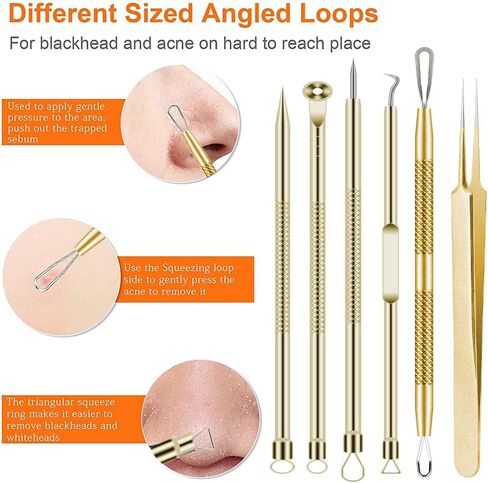 5pcs Blackhead Remover Tweezers Pimple Popper Tool Kit, Precision Acne Needle Comedone Blackhead Tweezers Extractor Removal Whitehead Popping Zit for Nose Face Skin Blemish Extractor Tool - Glossy in Saudi Arabia