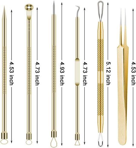 5pcs Blackhead Remover Tweezers Pimple Popper Tool Kit, Precision Acne Needle Comedone Blackhead Tweezers Extractor Removal Whitehead Popping Zit for Nose Face Skin Blemish Extractor Tool - Glossy in Saudi Arabia