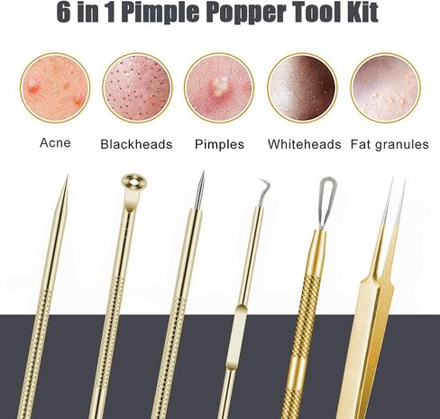 5pcs Blackhead Remover Tweezers Pimple Popper Tool Kit, Precision Acne Needle Comedone Blackhead Tweezers Extractor Removal Whitehead Popping Zit for Nose Face Skin Blemish Extractor Tool - Glossy in Saudi Arabia