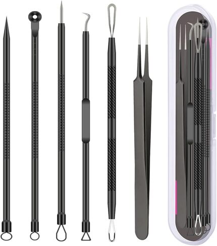 5pcs Blackhead Remover Tweezers Pimple Popper Tool Kit, Precision Acne Needle Comedone Blackhead Tweezers Extractor Removal Whitehead Popping Zit for Nose Face Skin Blemish Extractor Tool - Glossy in Saudi Arabia