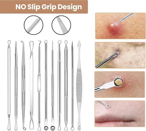 Dermated [16 Pack] Blackhead Remover Tools Pimple Popper Tool Kit | Stainless Steel Professional Pimple Extractor Tool Kit for Blackheads, Blemish, Comdone, Acne, Zit, and Whiteheads for Face & Nose in Saudi Arabia