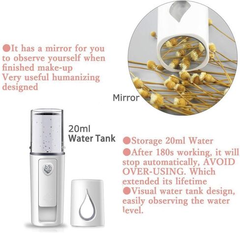 Portable Nano Facial Mister Mini Facial Steamer Atomization Eyelash Extensions with Mirror & 20ml Visual Water Tank (2 Packs) in Kuwait