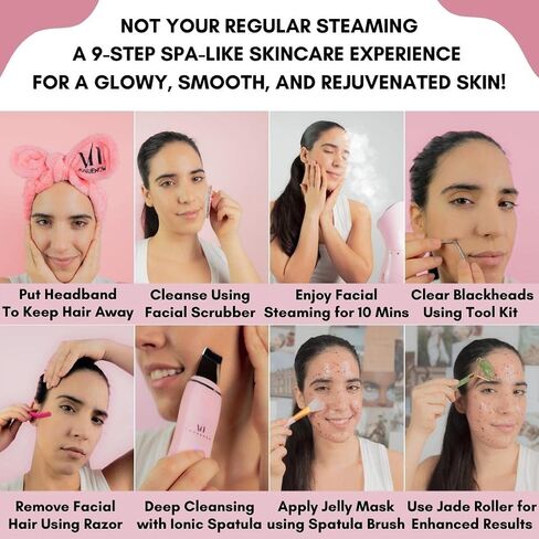 Facial Steamer Spa Kit with Complimentary 8 Skin Care Tools | Face Steamer for Facial Deep Cleaning with Towel Warmer & Humidifier Mode| Self Care Gifts for Women, Spa Gifts, Birthday Gifts for Women in Saudi Arabia