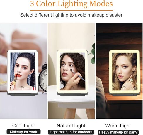 مرآة مكياج قابلة لإعادة الشحن من FUNTOUCH مع 72 مصباح LED، مرآة تجميل محمولة مضاءة للمكياج، إضاءة 3 ألوان، شاشة تعمل باللمس قابلة للتعتيم، مرآة مستحضرات تجميل قابلة للطي على سطح الطاولة مع أضواء in Kuwait