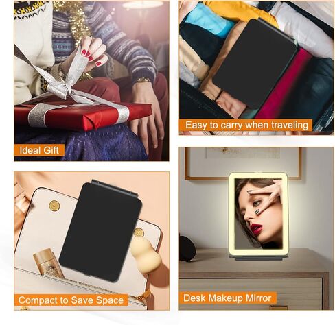 مرآة مكياج قابلة لإعادة الشحن من FUNTOUCH مع 72 مصباح LED، مرآة تجميل محمولة مضاءة للمكياج، إضاءة 3 ألوان، شاشة تعمل باللمس قابلة للتعتيم، مرآة مستحضرات تجميل قابلة للطي على سطح الطاولة مع أضواء in Kuwait