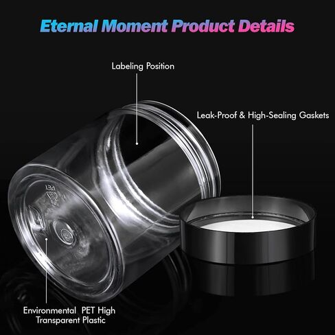 36 Pack 1 OZ Plastic Jars Round Clear Cosmetic Container Jars with Lids, Eternal Moment Plastic Slime Jars for Lotion, Cream, Ointments, Makeup, Eye shadow, Rhinestone, Samples, Pot, Travel Storage in Saudi Arabia