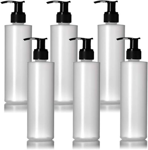6 Pack 8 Oz Plastic Pump Dispenser Bottles for Lotion, Massage Oil, Shampoo and More! - Refillable, BPA Free Clear / Frosted Empty 8oz Containers - Fit Into Holsters, Bulk in Saudi Arabia