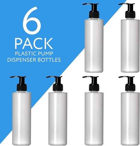 6 Pack 8 Oz Plastic Pump Dispenser Bottles for Lotion, Massage Oil, Shampoo and More! - Refillable, BPA Free Clear / Frosted Empty 8oz Containers - Fit Into Holsters, Bulk in Saudi Arabia