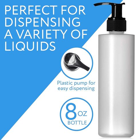 6 Pack 8 Oz Plastic Pump Dispenser Bottles for Lotion, Massage Oil, Shampoo and More! - Refillable, BPA Free Clear / Frosted Empty 8oz Containers - Fit Into Holsters, Bulk in Saudi Arabia