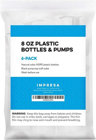 6 Pack 8 Oz Plastic Pump Dispenser Bottles for Lotion, Massage Oil, Shampoo and More! - Refillable, BPA Free Clear / Frosted Empty 8oz Containers - Fit Into Holsters, Bulk in Saudi Arabia
