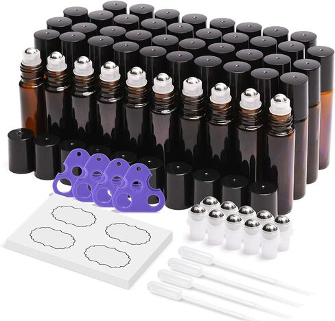 ULG 8-/48-Pack Essential Oil Roller Bottles 10ml, Cobalt Blue/Amber Glass Empty Bottles with Stainless Steel Roller Balls and Waterproof Labels, Roller Balls For Essential Oils in Saudi Arabia