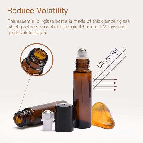 ULG 8-/48-Pack Essential Oil Roller Bottles 10ml, Cobalt Blue/Amber Glass Empty Bottles with Stainless Steel Roller Balls and Waterproof Labels, Roller Balls For Essential Oils in Saudi Arabia