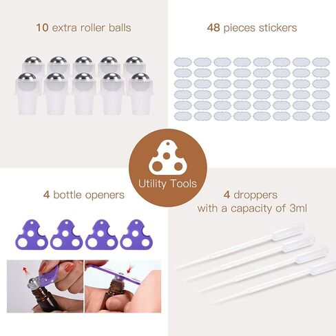 ULG 8-/48-Pack Essential Oil Roller Bottles 10ml, Cobalt Blue/Amber Glass Empty Bottles with Stainless Steel Roller Balls and Waterproof Labels, Roller Balls For Essential Oils in Saudi Arabia
