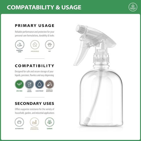 Bar5F Plastic Spray Bottle, 16 oz | Leak Proof, Empty, Clear, Trigger Handle, Adjustable Fine to Stream Output, Refillable, Heavy Duty Sprayer for Hair Salons & Spas, Household Cleaners, Cooking in Saudi Arabia