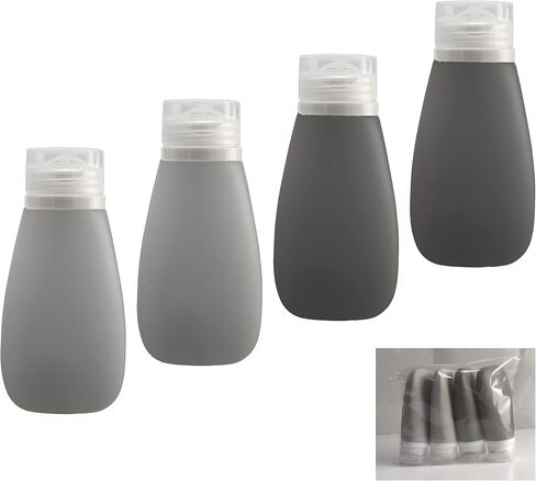 Leak Proof Silicone Soft Refillable Bottles,TSA 3oz, BPA Free, New 3-Layer Top, Travel Empty Squeeze Bottles for Toiletries, Lotions, Shampoos 3pk (Black-Gray-Blue) in Saudi Arabia