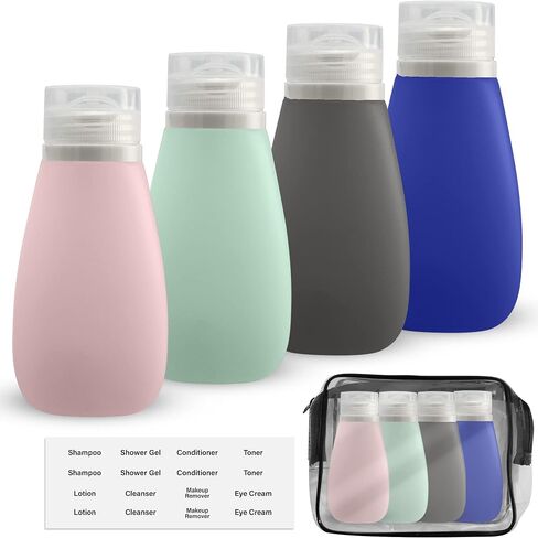 Leak Proof Silicone Soft Refillable Bottles,TSA 3oz, BPA Free, New 3-Layer Top, Travel Empty Squeeze Bottles for Toiletries, Lotions, Shampoos 3pk (Black-Gray-Blue) in Saudi Arabia