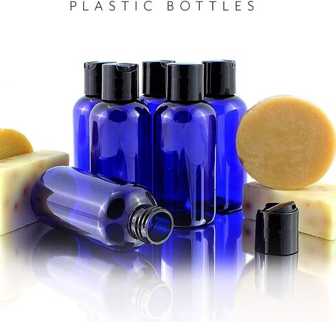 Cornucopia Brands 4oz Empty Cobalt Blue Plastic Squeeze Bottles with Disc Top Flip Cap (6 pack); BPA-Free Containers For Shampoo, Lotions, Liquid Body Soap, Creams in Kuwait