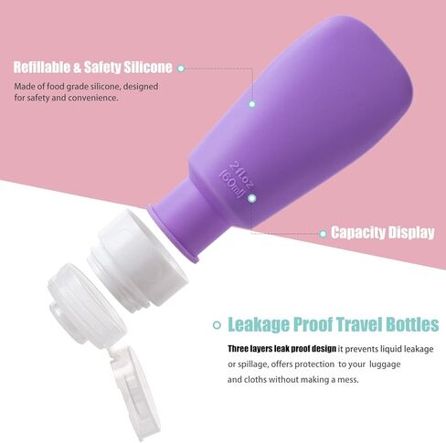 MODENGKONGJIAN Leak Proof Travel Bottles, TSA Approved Silicone Squeezable Travel Shampoo Bottles, Refillable Toiletry Cosmetic Container, 2oz Portable Traveling Size Liquid Containers Kit (4 Pack) in Kuwait