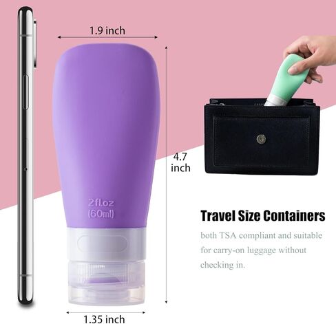 MODENGKONGJIAN Leak Proof Travel Bottles, TSA Approved Silicone Squeezable Travel Shampoo Bottles, Refillable Toiletry Cosmetic Container, 2oz Portable Traveling Size Liquid Containers Kit (4 Pack) in Kuwait