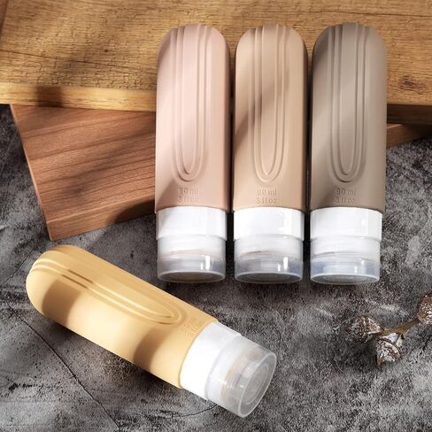 زجاجات السفر من Mrsdry لأدوات الزينة، حاويات بحجم 3 أونصة معتمدة من إدارة أمن المواصلات الأمريكية، خالية من مادة BPA ومضادة للتسرب وقابلة لإعادة التعبئة من السيليكون السائل وقابلة للعصر، ملحقات السفر لوشن الشامبو والبلسم (4 عبوات) in Kuwait