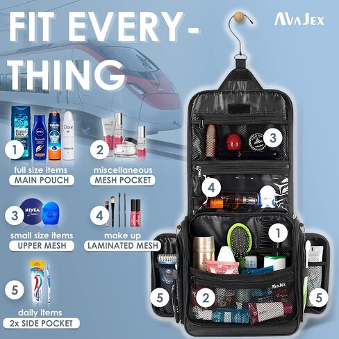 Travel Toiletry Bag for Men and Women - Large Hanging Toiletry Organizer - Waterproof Hygiene Bag with Metal XXL Swivel Hook, with YKK Zippers and 19 Compartments for Toiletries, Makeup, Cosmetics in Saudi Arabia