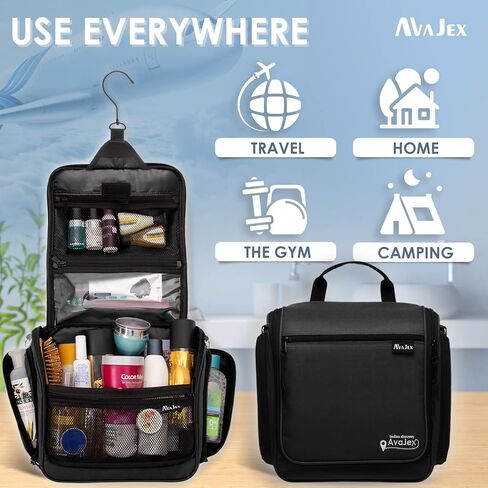 Travel Toiletry Bag for Men and Women - Large Hanging Toiletry Organizer - Waterproof Hygiene Bag with Metal XXL Swivel Hook, with YKK Zippers and 19 Compartments for Toiletries, Makeup, Cosmetics in Saudi Arabia