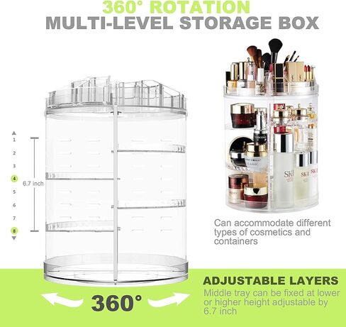 AMEITECH Makeup Organizer, 360 Degree Rotating Adjustable Cosmetic Storage Display Case with 8 Layers Large Capacity, Fits Jewelry, Makeup Brushes, Lipsticks and More, Clear Transparent in Saudi Arabia