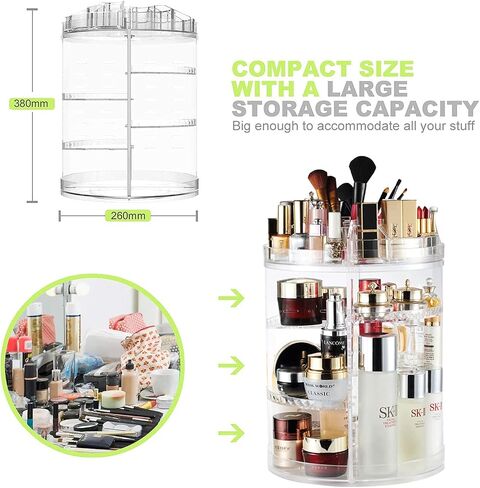 AMEITECH Makeup Organizer, 360 Degree Rotating Adjustable Cosmetic Storage Display Case with 8 Layers Large Capacity, Fits Jewelry, Makeup Brushes, Lipsticks and More, Clear Transparent in Saudi Arabia