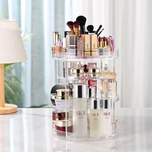 AMEITECH Makeup Organizer, 360 Degree Rotating Adjustable Cosmetic Storage Display Case with 8 Layers Large Capacity, Fits Jewelry, Makeup Brushes, Lipsticks and More, Clear Transparent in Saudi Arabia