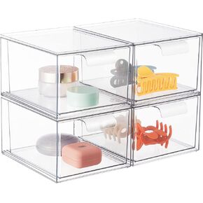 Syntus 3 Piece Set Stackable Makeup Organizer Drawers, 4.4'' Tall Acrylic Bathroom Storage Drawer, Plastic Cosmetics Box for Vanity, Undersink, Skincare, Kitchen Cabinets, Pantry Organization in Kuwait