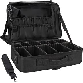 MONSTINA 16.5'' Large Capacity Makeup Case 3 Layers Cosmetic Organizer Brush Bag Makeup Train Case Makeup Artist Box for Hair Curler Hair Straightener Brush Set and Cosmetics