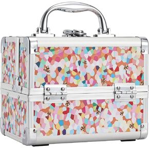 Joligrace Makeup Train Case for Girls Cosmetic Box Kids Jewelry Organizer Hair Accessories Mosaic Orange
