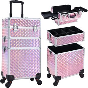 FRENESSA 3 in 1 Rolling Makeup Train Case Professional Cosmetic Trolley Large Storage with Keys Swivel Wheels Salon Barber Case Traveling Cart Trunk for Make Up Hairstylists Nail Tech, Vintage Black in Saudi Arabia
