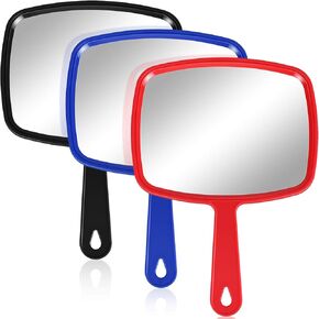 3 Pieces Hand Mirror Handheld Cosmetic Mirror with Handle, Makeup Hand Mirror Hairdressers Paddle Mirror Portable Vanity Mirror for Travel, Home and Salon Use (Blue, White, Pink, 9.17 x 6.53 Inch) in Saudi Arabia
