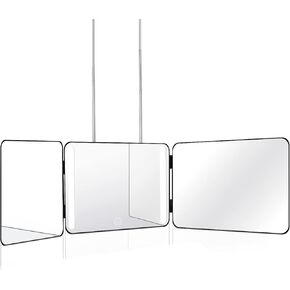 3 Way Mirror for Self Hair Cutting Tools with Height Adjustable Mirror 360 Trifold Mirror for Makeup to See Back of Head (Black)
