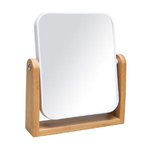 YEAKE Double Sided 3X Magnifying Makeup Mirror with Bamboo Stand,Small Desk Table Mirror with 360° Rotation,Standing Portable Cosmetic Mirror,Good for shower,shaving and Traveling-Grey