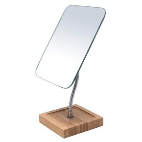 YEAKE Flexible Gooseneck Bamboo Vanity Makeup Mirror,360°Rotation 8" Large Frameless, Folding Portable Table Desk Mirror with Stand for Bathroom Shaving Make Up, Rectangle in Saudi Arabia